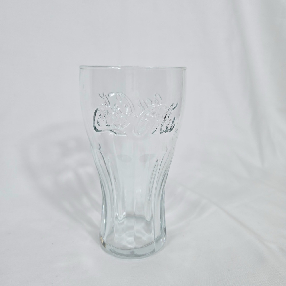 Coca-Cola Clear Embossed Script 6" Fountain Glass Tumbler Vtg Collectible Retro